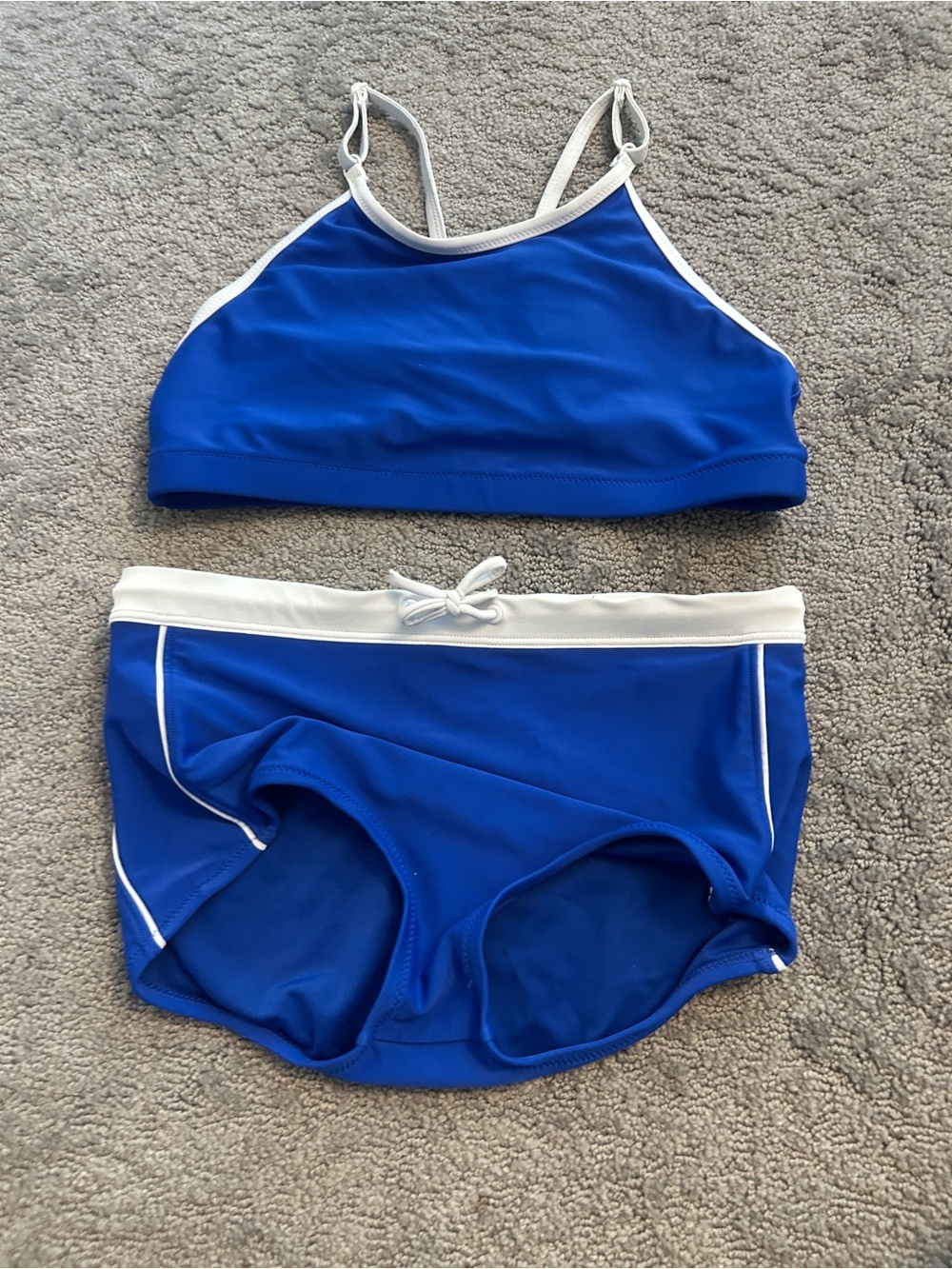 Athleta Bright Blue Girls Two-Piece Swim Set with White Trim